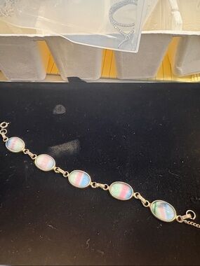 Pastel Stripe Oval Link Bracelet - Old Women Jewelry